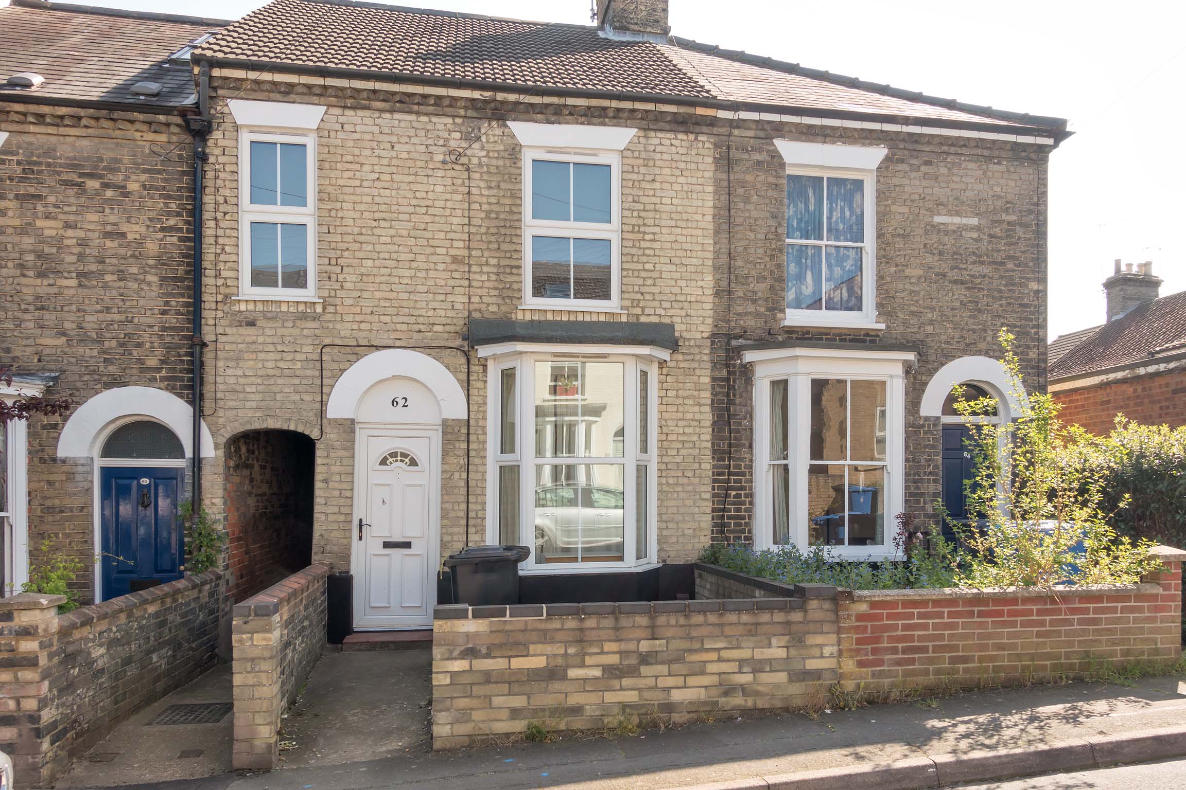 Terraced house with a white door