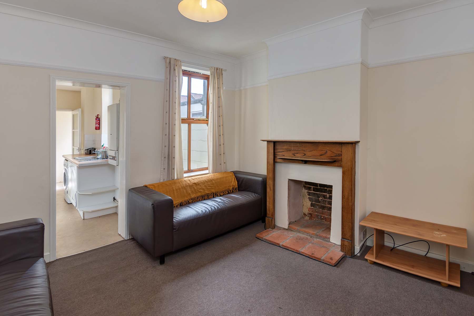 Living room with sofa and fireplace