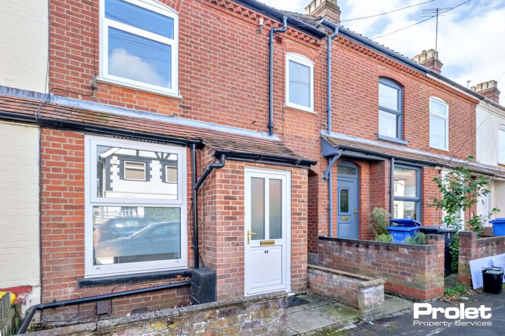 Brick terraced house with porch and white UPCV door