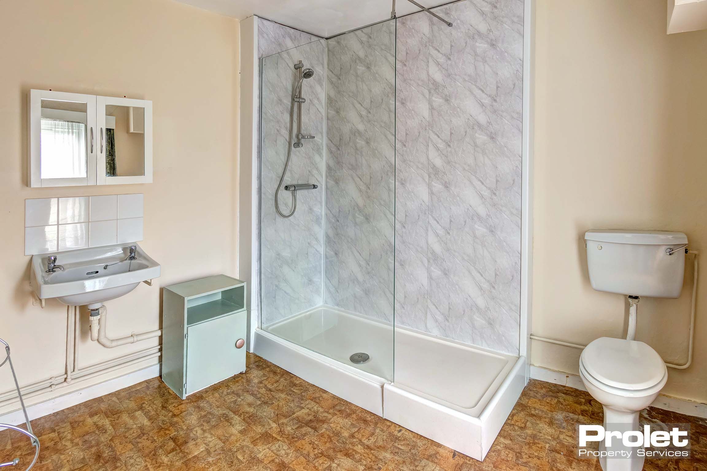 Bathroom with walk in shower and toilet