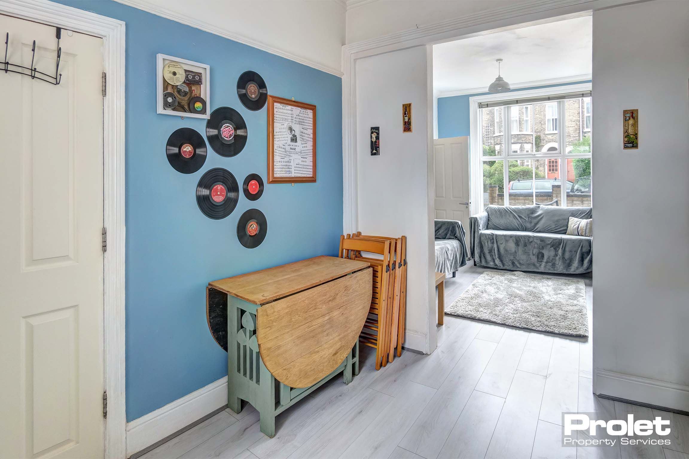 Hallway with music vinyl's on the wall
