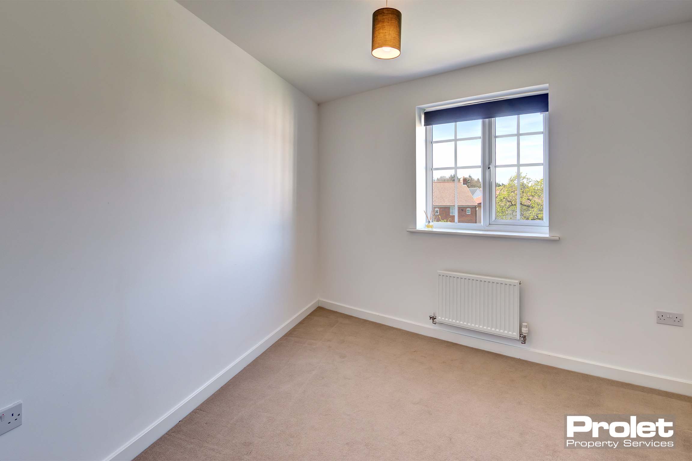 White walls and beige carpet