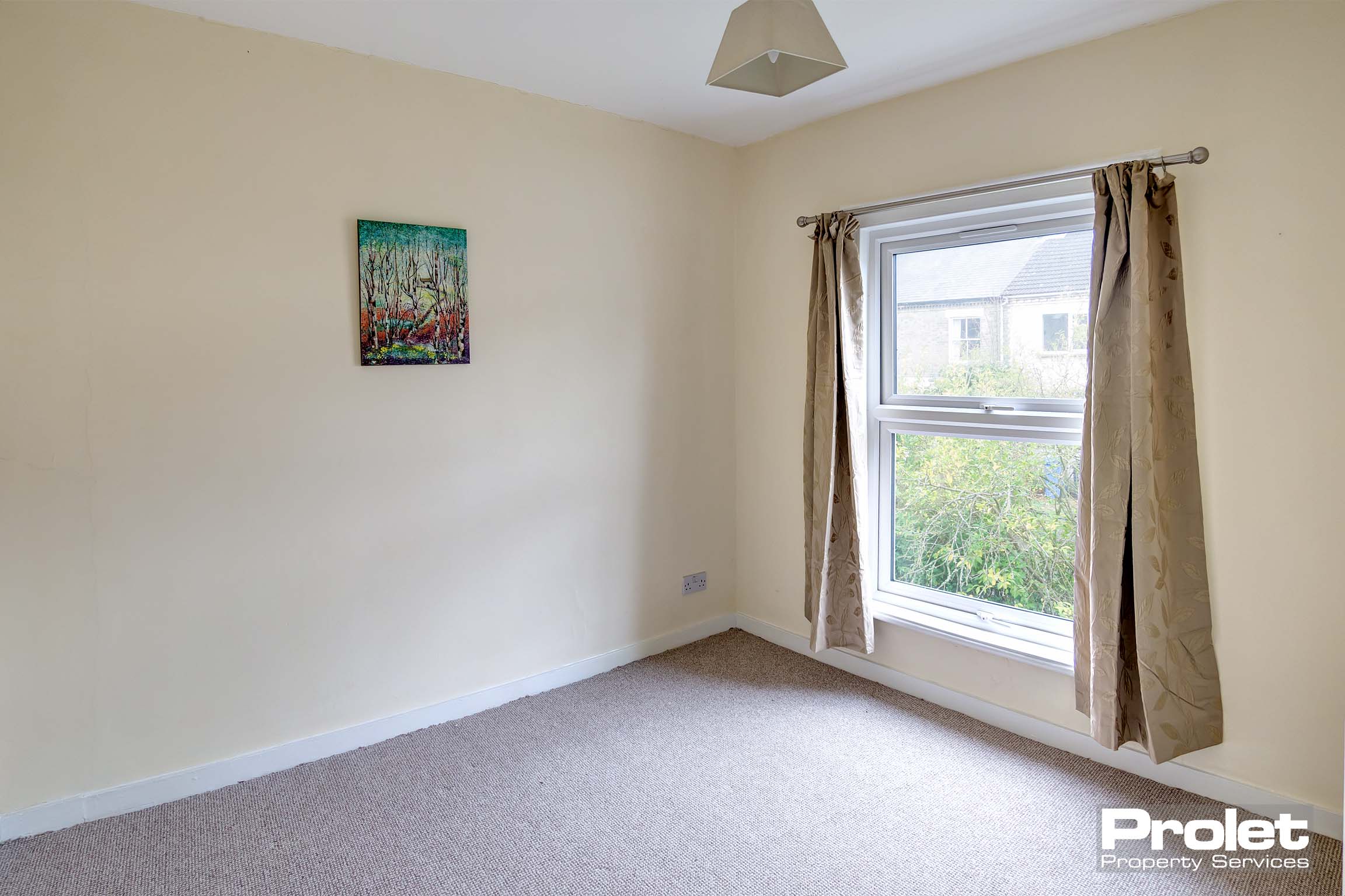 Cream walls with beige carpet