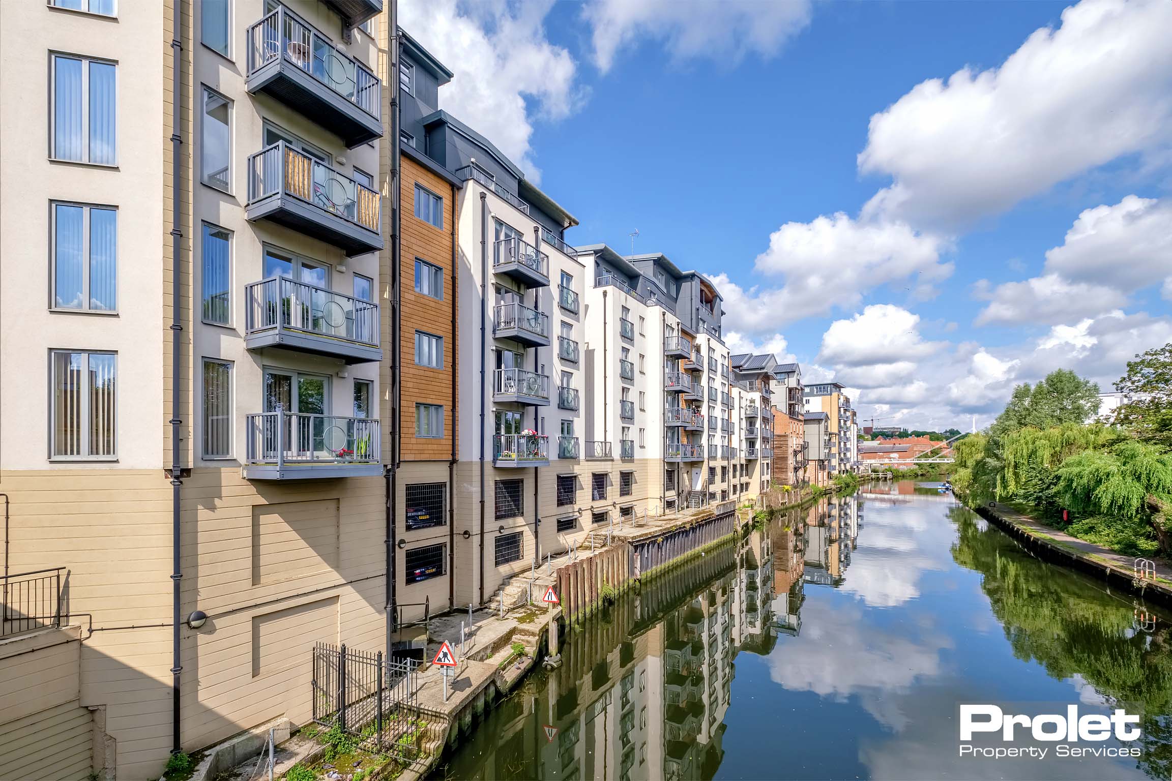 Modern apartment buildings overlooking the river
