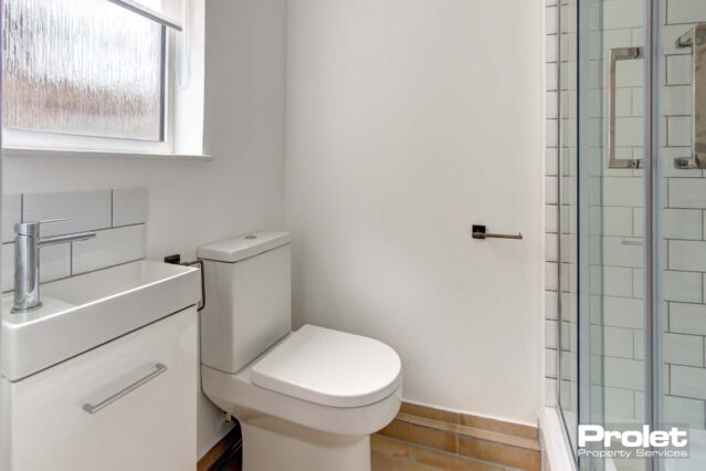 Shower room with toilet and sink