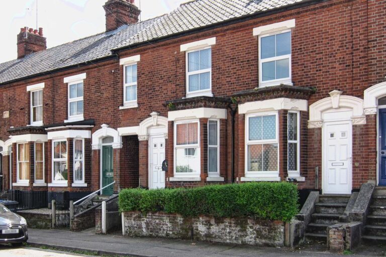 Row of terraced houses with UPVC door